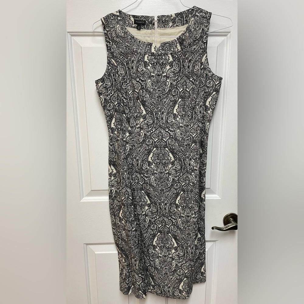 Elegant Black and White Paisley Dress Talbots